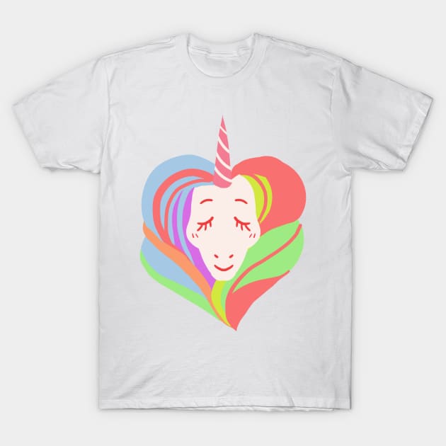 White ranbow color heart shape hair love unicorn T-Shirt by WiliamGlowing